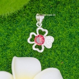 Mặt Dây Chuyền Bạc Nữ Phong Thủy Cỏ 4 Lá Đá Hồng Đậm M2409250045