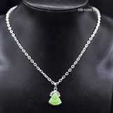 Mặt Dây Chuyền Bạc Nữ Tượng Phật Di Lặc Đá Xanh Ngọc Đính Đá Trắng Size Nhỏ M2409250017