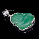 Mặt Dây Chuyền Bạc Phong Thủy Tượng Phật Di Lặc Hình Nén Bạc Đá Xanh Lá Size To M2412120010