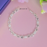 Lắc Tay Bạc Nữ Hoa Đá Trắng 4 Cánh Mắt Xích Đôi Xinh Xắn L2410070056