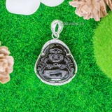 Mặt Dây Chuyền Bạc Phong Thủy Cho Bé Trai Tượng Phật Di Lặc Hình Đồng Xu Đá Đen M2412120015