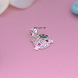 Mặt Dây Chuyền Bạc Trẻ Em Mặt Mèo Kitty Nơ Hoa Đá Xanh M2409270044