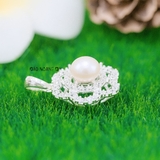 Mặt Dây Chuyền Bạc Nữ Hoa 6 Cánh Đính Đá Nhụy Ngọc Trai Đẹp Xuất Sắc M2412170114