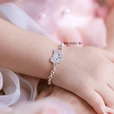 Lắc Tay Bạc Trẻ Em Hình Mặt Gấu Hoa Văn