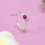 Nhẫn Bạc Trẻ Em Hình Mặt Gấu Gắn Đá Đỏ N2409030061