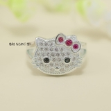 Nhẫn Bạc Trẻ Em Mặt Mèo Kitty Nơ Hồng Xinh N2412070018