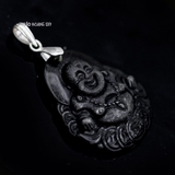 Mặt Dây Chuyền Bạc Phong Thủy Tượng Phật Di Lặc Đá Đen M2409280005