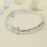 Vòng tay bạc trẻ em bản dẹt mặt vòng thiết kế xoắn thừng khắc hoạ tiết tiêu điểm và hình bầu dục V2412110001