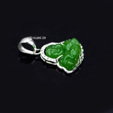 Mặt Dây Chuyền Bạc Nữ Tượng Phật Di Lặc Kim Tiền Đá Xanh Ngọc Size Nhỏ M2409250018