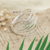 Vòng tay bạc nữ dạng vòng tuần bản dẹt hoạ tiết hình bầu dục và hình tròn V2409130028