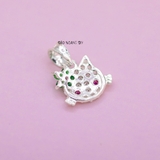 Mặt Dây Chuyền Bạc Trẻ Em Mặt Mèo Kitty Nơ Hoa Đá Xanh M2409270044