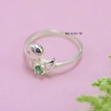 Nhẫn Bạc Trẻ Em Hình Con Vịt Gắn Đá Xanh Ngọc N2409030059
