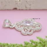 Mặt Dây Chuyền Bạc Nữ S925 Hoa 4 Cánh Đá Oval Sang Trọng M2409230009