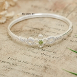 Vòng tay bạc ta cho nữ mặt vòng hình bông hoa 4 cánh nhuỵ hoa đính đá xanh lá đơn giản trẻ trung nổi bật V2409040002
