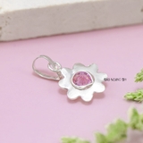 Mặt Dây Chuyền Bạc Trẻ Em Hình Bông Hoa 8 Cánh Trơn Nhụy Đá Hồng M2409210015