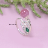 Nhẫn Bạc Nữ Phong Thủy Đá Tròn Hồng N2409060027