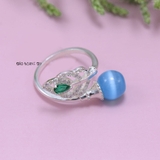 Nhẫn Bạc Nữ Phong Thủy Đá Tròn Xanh Dương N2409060029