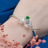 Vòng tay bạc nữ mặt vòng hình cua đính đá càng cua kẹp đá màu xanh lá mắt cua được đính đá xanh cá tính V2409050001