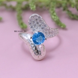 Nhẫn Bạc Nữ Phong Thủy Đá Xanh Dương Hình Chiếc Lá N2409060022