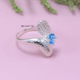 Nhẫn Bạc Nữ Phong Thủy Đá Xanh Dương Hình Chiếc Lá N2409060022