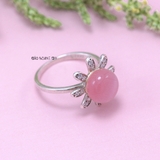 Nhẫn Bạc Nữ Phong Thủy Đá Hồng Hình Bông Hoa N2409060035