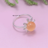 Nhẫn Bạc Nữ Phong Thủy Đá Cam Hình Bông Hoa N2409060036
