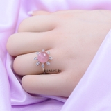Nhẫn Bạc Nữ Phong Thủy Đá Hồng Hình Bông Hoa N2409060035
