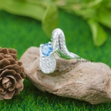 Nhẫn Bạc Nữ Phong Thủy Đá Xanh Dương Hình Chiếc Lá N2409060022