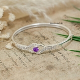 Vòng tay bạc cho nữ mặt vòng hình nơ lượn sóng đính đá trắng chính giữ đính đá tím nổi bật V2409040008