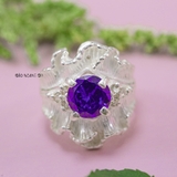 Nhẫn Bạc Nữ Phong Thủy Đá Tím Hình Chiếc Lá N2409040099