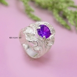 Nhẫn Bạc Nữ Phong Thủy Đá Tím Hình Chiếc Lá N2409040099