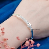 Vòng tay bạc ta cho nữ dạng khoá mở mặt đính đá sang trọng V2409040001