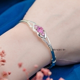 Vòng tay bạc nữ mặt vòng hình mắt nai đính đá hồng mộng mơ V2409040024