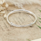 Vòng tay bạc nữ Mặt vòng khắc hoạ tiết hình hoa tuylip và lá V2409130016