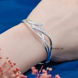 Vòng tay bạc nữ mặt vòng hình các lượn sóng trơn kết hợp đính đá V2409130005
