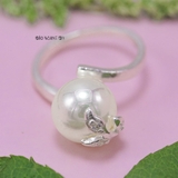 Nhẫn Bạc Nữ Ngọc Trai Hình Chiếc Lá