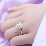 Nhẫn Bạc Nữ Ngọc Trai Hình Chiếc Lá