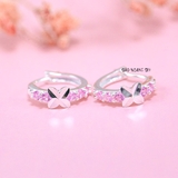 Bông Tai Bạc Cho Bé S925 Kiểu Bật Hoa 4 Cánh Trơn Cùng Hàng Đá Hồng Xinh Xắn H2410280062