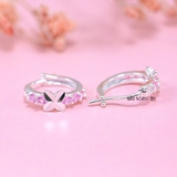 Bông Tai Bạc Cho Bé S925 Kiểu Bật Hoa 4 Cánh Trơn Cùng Hàng Đá Hồng Xinh Xắn H2410280062