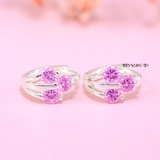 Bông Tai Bạc Cho Bé Khong Tròn Thiết Kế Kiểu Cành Hoa Đá Hồng Xinh Xắn H2410280028