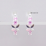 Bông Tai Bạc Cho Bé S925 Kiểu Bật Hoa 4 Cánh Trơn Cùng Hàng Đá Hồng Xinh Xắn H2410280062