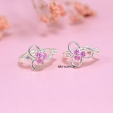 Bông Tai Bạc Nữ Kiểu Bật Hoa 3 Cánh Đính Đá Đơn Giản H2410280073