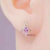 Bông Tai Bạc Nữ Kiểu Bật Hoa 3 Cánh Đính Đá Đơn Giản H2410280073
