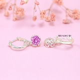 Bông Tai Bạc Nữ Khong Tròn Hoa Đá Hồng 6.5 Ly Trẻ Trung  H2410250090