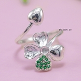 Nhẫn Bạc Nữ Thiết Kế Mẫu Nhẫn Mở Hình Bông Hoa và Trái Tim Free Size N2409020088