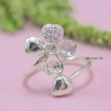 Nhẫn Bạc Nữ Thiết Kế Mẫu Nhẫn Mở Hình Bông Hoa và Trái Tim Free Size N2409020087