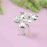 Nhẫn Bạc Nữ Thiết Kế Mẫu Nhẫn Mở Hình Bông Hoa và Trái Tim Free Size N2409020087