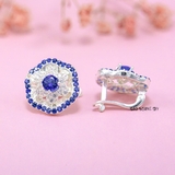 Bông Tai Bạc Nữ S925 Kiểu Bật Hình Bông Hoa Đá Xanh Dương Nổi Bật H2410210029