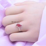 Nhẫn Bạc Nữ Thiết Kế Hình Chiếc Lá Đính Đá Đỏ N2409060058