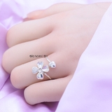 Nhẫn Bạc Nữ Thiết Kế Mẫu Nhẫn Mở Hình Bông Hoa và Trái Tim Free Size N2409020087